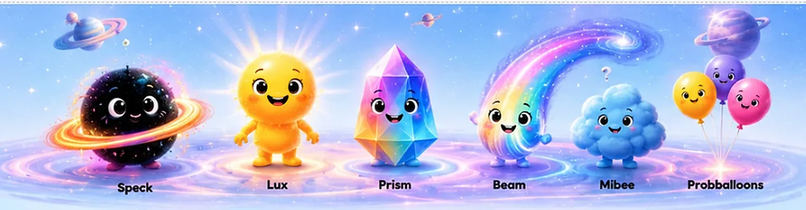 Speck, Lux, Prism, Beam, Mibee, and the Probballoons